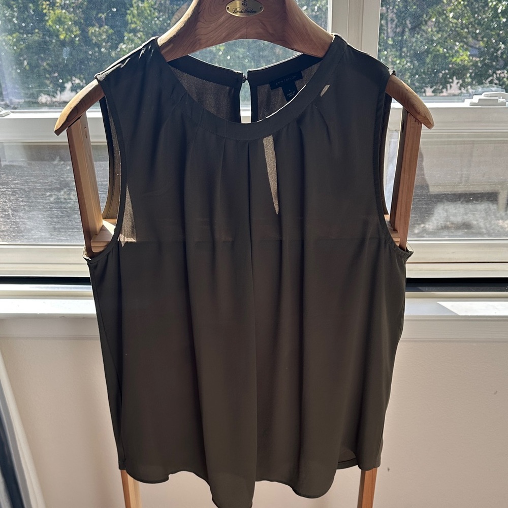 Ann Taylor Sleeveless Dark Green Blouse